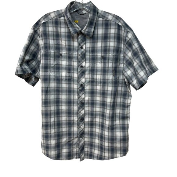 Eddie Bauer Travex Short Sleeve Button Up Shirt Mens LARGE Hiking Gray Plaid - Picture 1 of 9